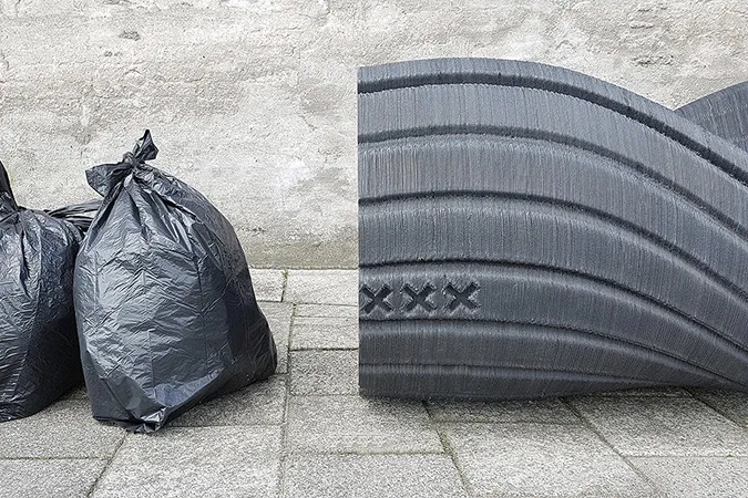 3D-Printer plastic bags become urban furniture