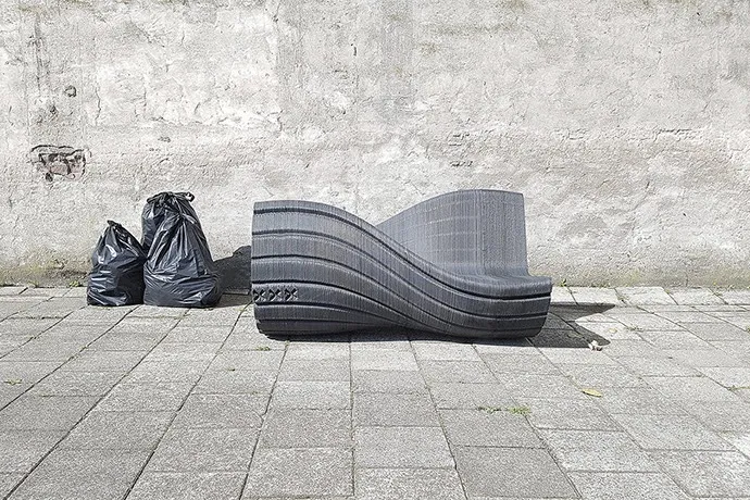 3D-Printer plastic bags become urban furniture