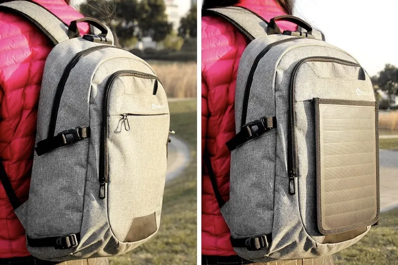 A backpack with a removeable solar charger