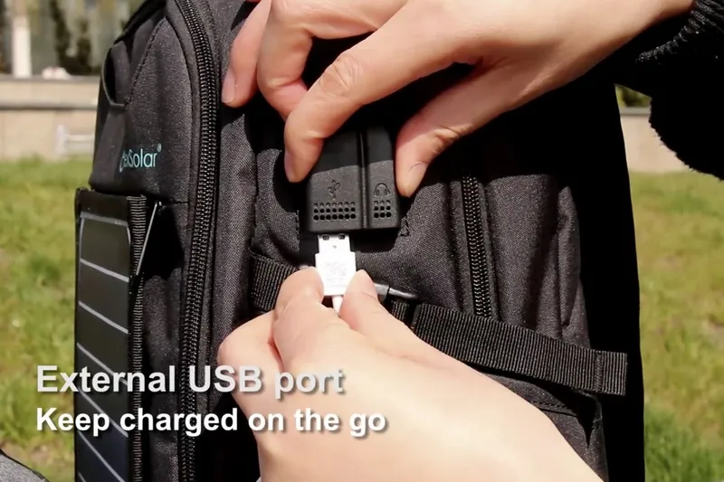 A backpack with a removeable solar charger